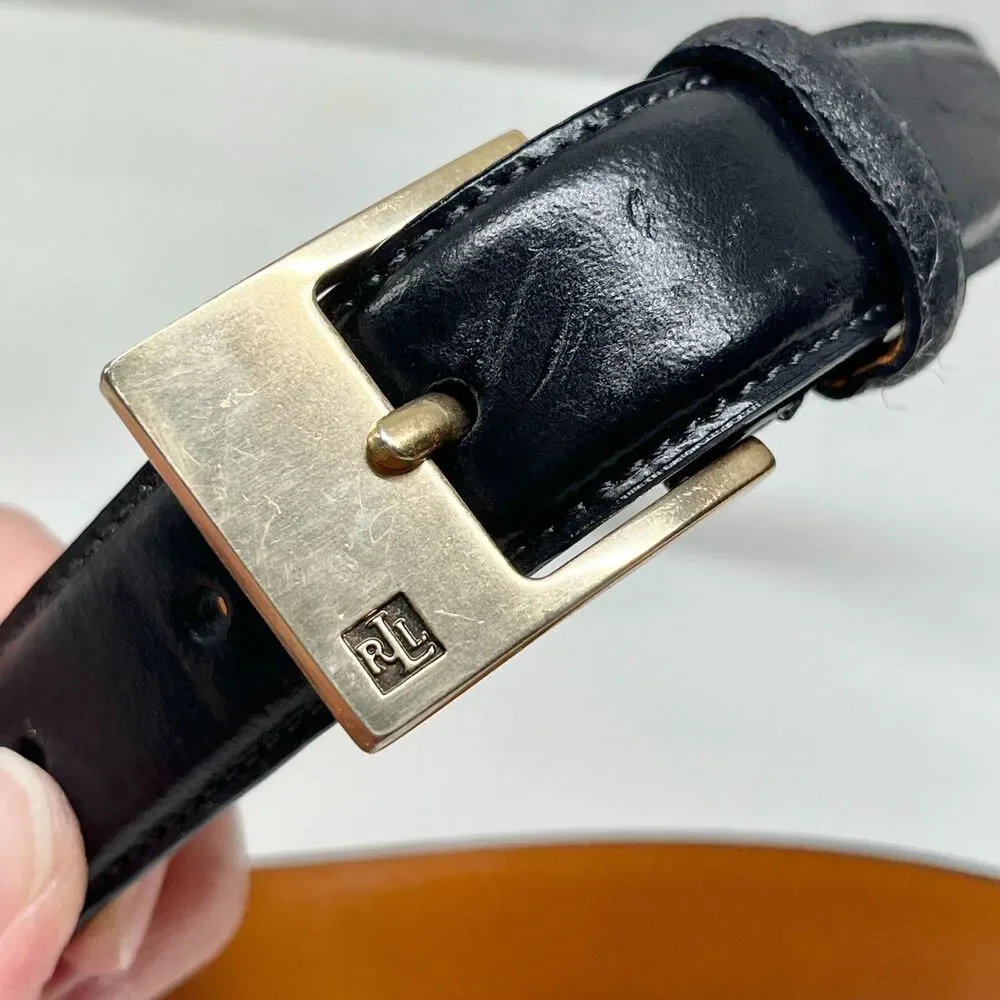 LAUREN Ralph Lauren Black Italian Leather Womens Belt Size M 1